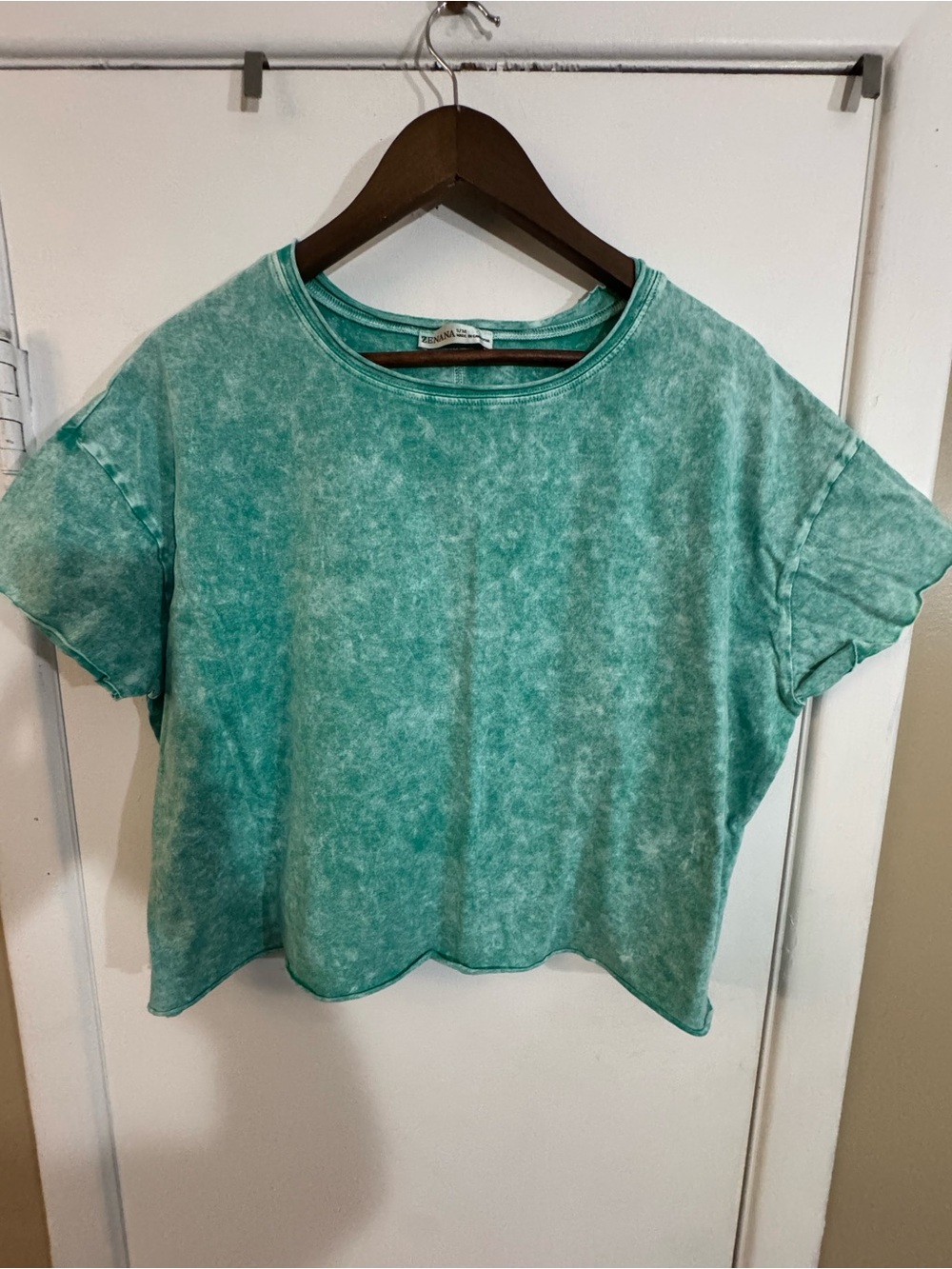 Zenana Outfitters Washed Teal Boxy Crop Top